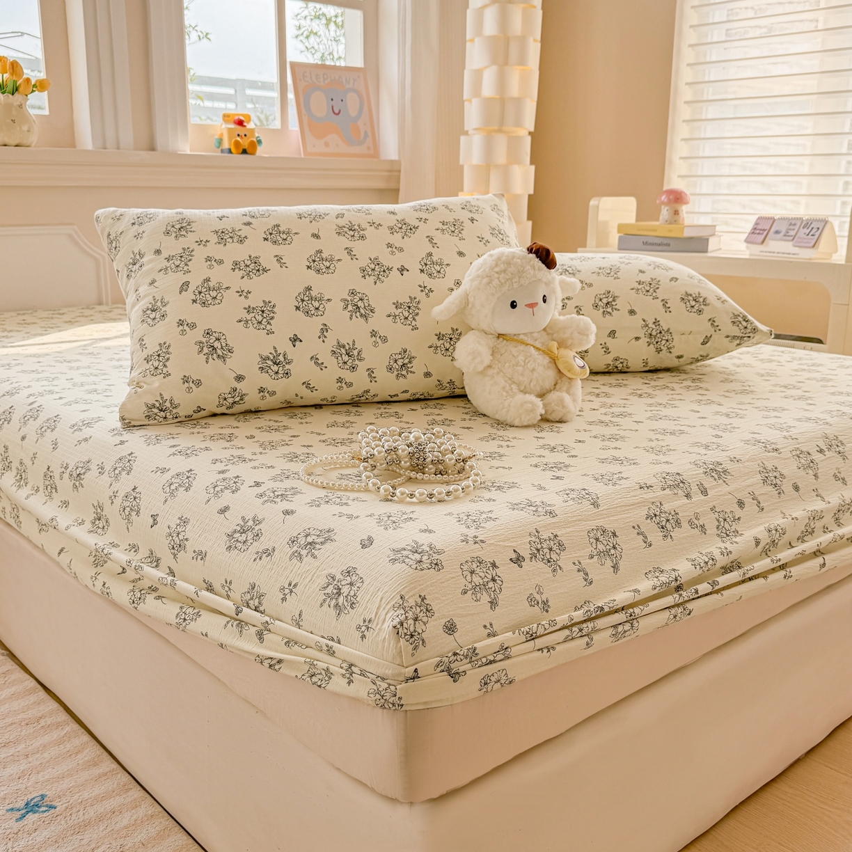 91家纺网 家纺一手货源 找家纺 汣沐生活 2025新款A类木棉双层纱印花床笠 油画花园