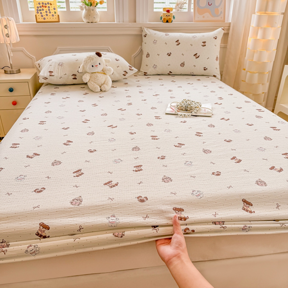 91家纺网 家纺一手货源 找家纺 （总）汣沐生活 2025新款A类木棉双层纱印花床笠