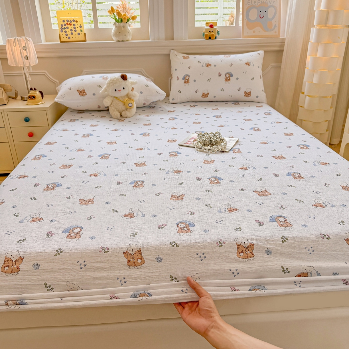 91家纺网 家纺一手货源 找家纺 （总）汣沐生活 2025新款A类木棉双层纱印花床笠