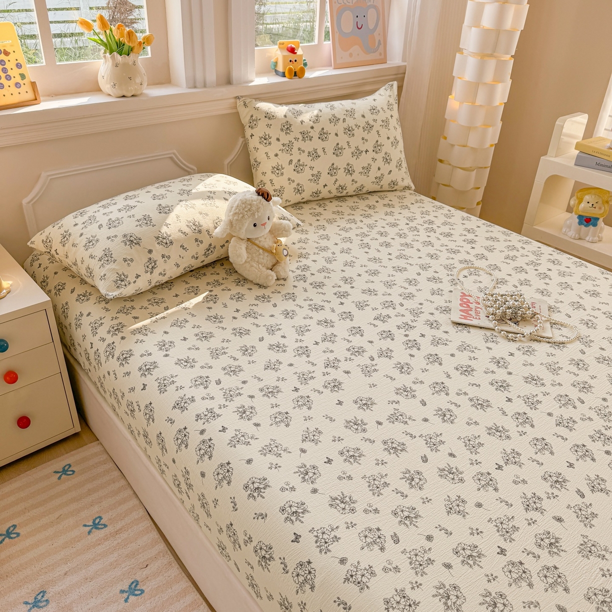 91家纺网 家纺一手货源 找家纺 汣沐生活 2025新款A类木棉双层纱印花床笠 油画花园