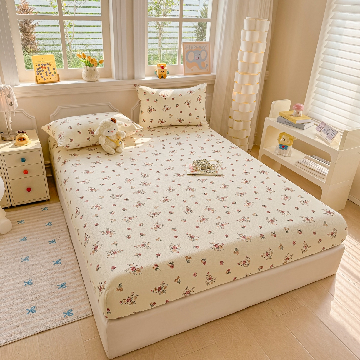 91家纺网 家纺一手货源 找家纺 汣沐生活 2025新款A类木棉双层纱印花床笠 玫瑰庄园