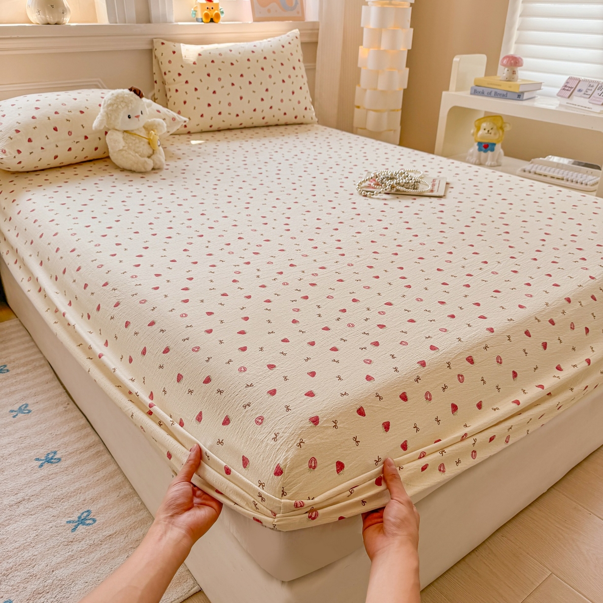 91家纺网 家纺一手货源 找家纺 （总）汣沐生活 2025新款A类木棉双层纱印花床笠