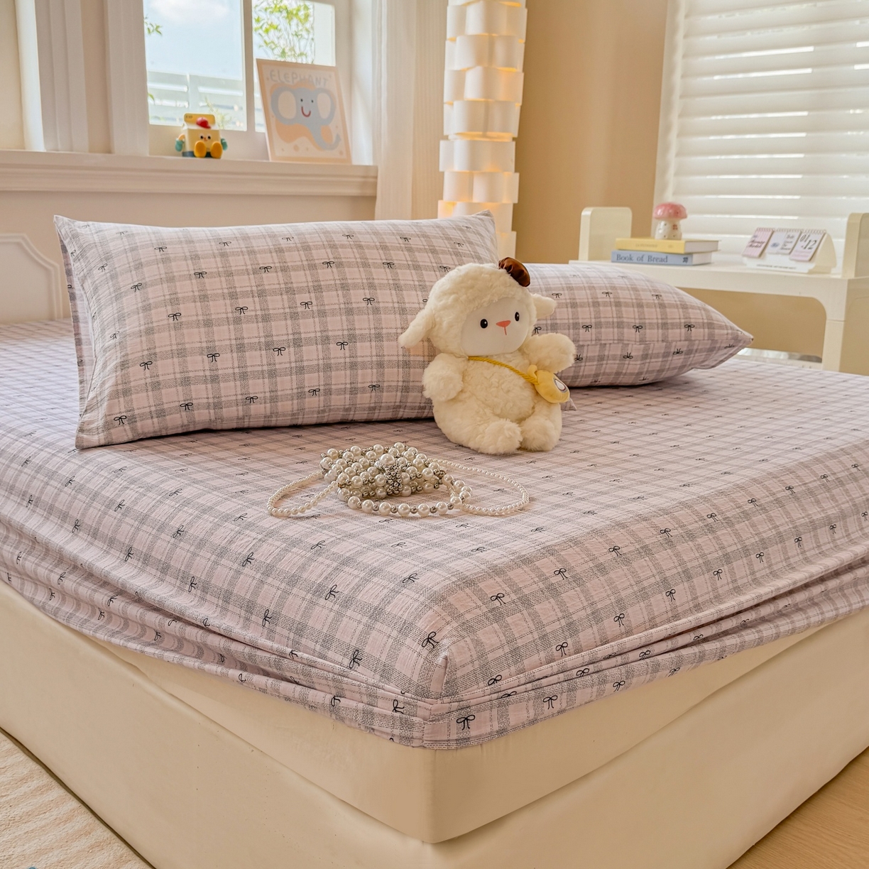 91家纺网 家纺一手货源 找家纺 汣沐生活 2025新款A类木棉双层纱印花床笠 云梦蝶结