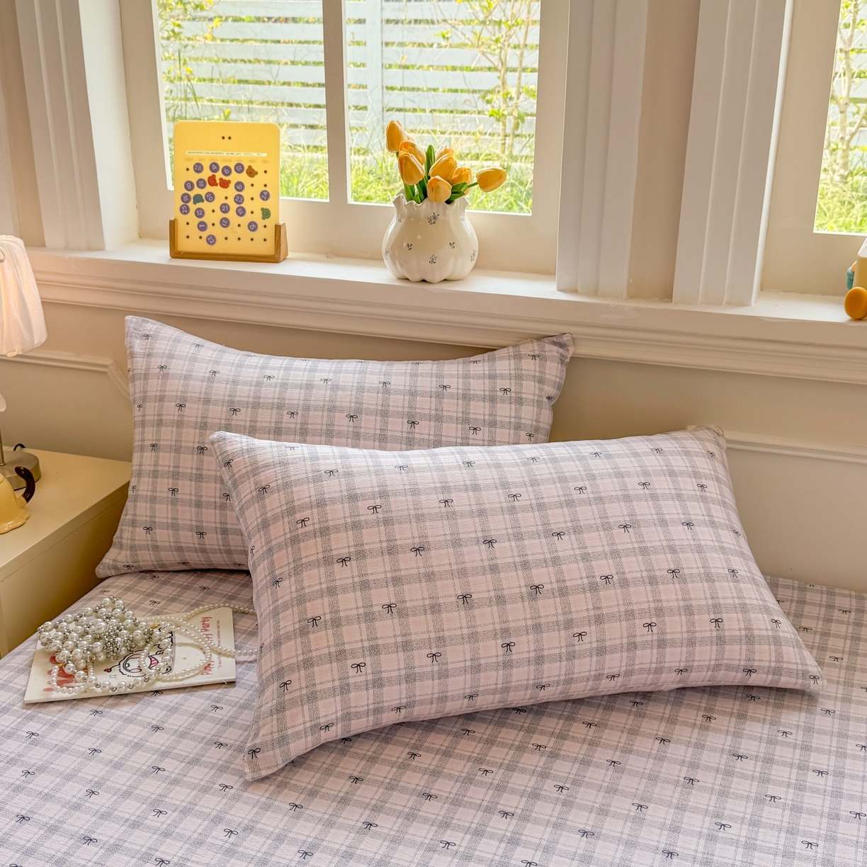 91家纺网 家纺一手货源 找家纺 汣沐生活 2025新款A类木棉双层纱印花床笠 云梦蝶结