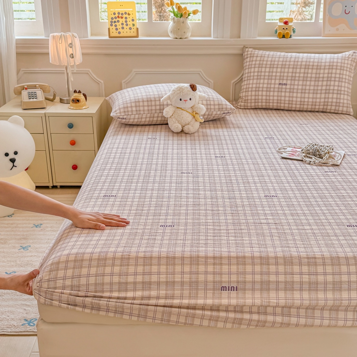 91家纺网 家纺一手货源 找家纺 汣沐生活 2025新款A类木棉双层纱印花床笠 嘉柏丽尔梦境