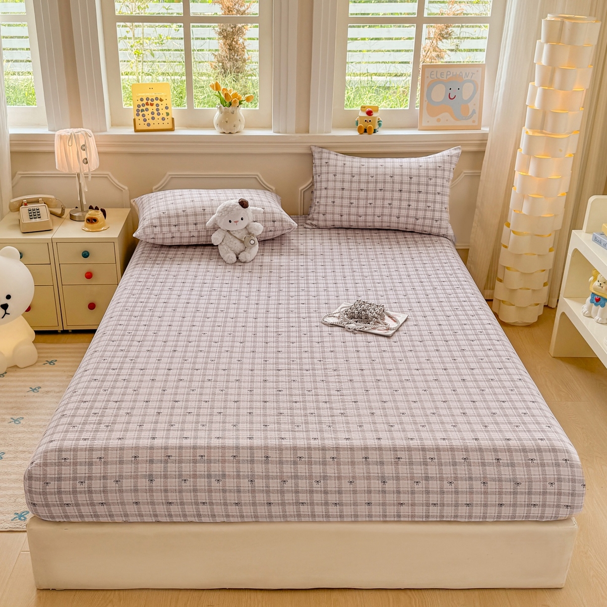 91家纺网 家纺一手货源 找家纺 汣沐生活 2025新款A类木棉双层纱印花床笠 云梦蝶结