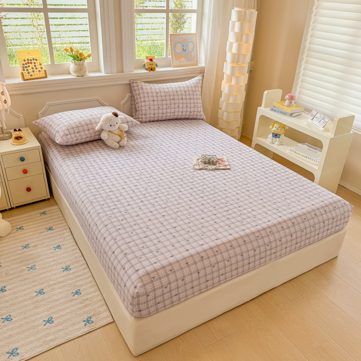 91家纺网 家纺一手货源 找家纺 汣沐生活 2025新款A类木棉双层纱印花床笠 云梦蝶结