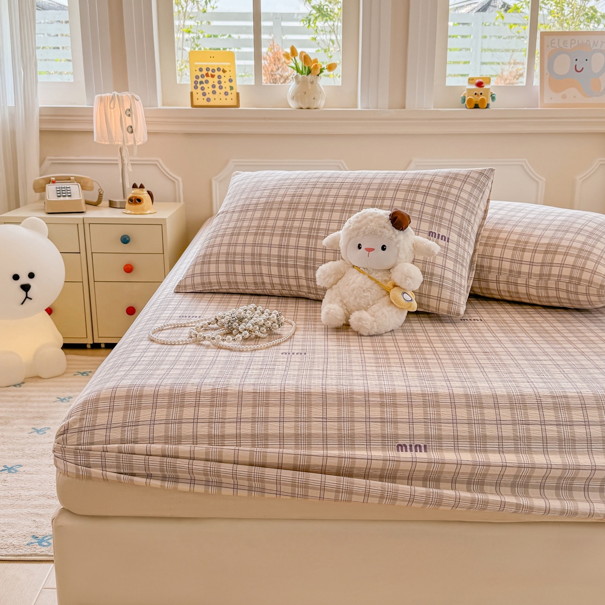 91家纺网 家纺一手货源 找家纺 汣沐生活 2025新款A类木棉双层纱印花床笠 嘉柏丽尔梦境