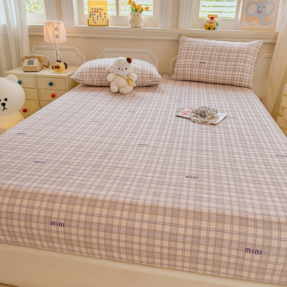 91家纺网 家纺一手货源 找家纺 汣沐生活 2025新款A类木棉双层纱印花床笠 嘉柏丽尔梦境