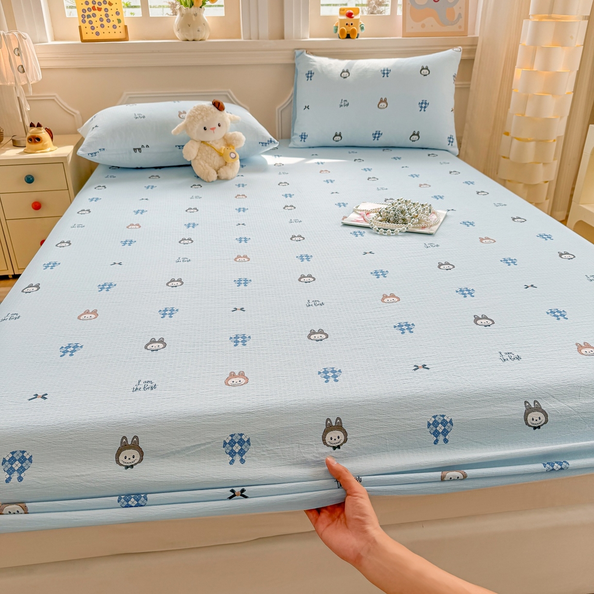 汣沐生活 2025新款A类木棉双层纱印花床笠 萌趣动物园