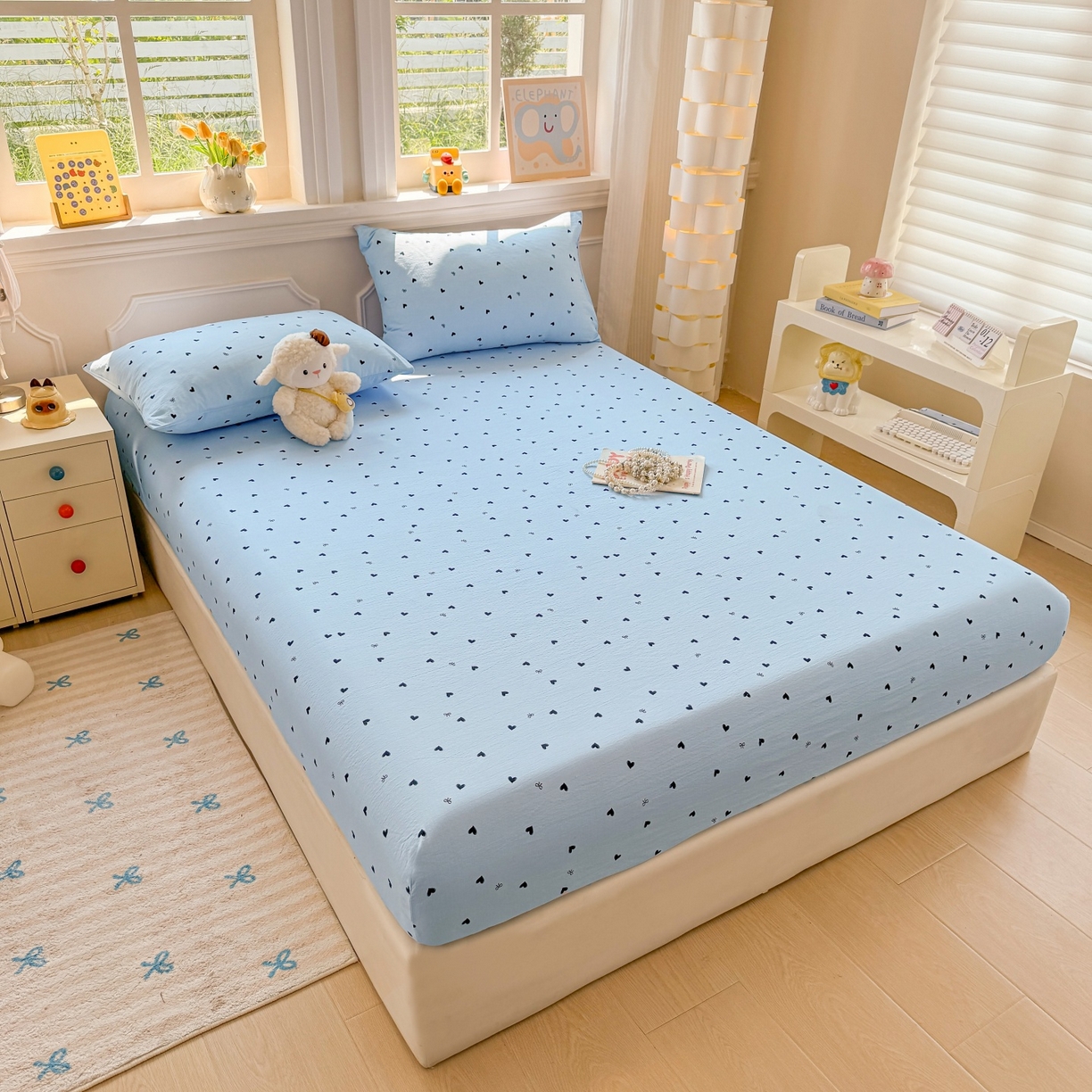 91家纺网 家纺一手货源 找家纺 汣沐生活 2025新款A类木棉双层纱印花床笠 心意满满