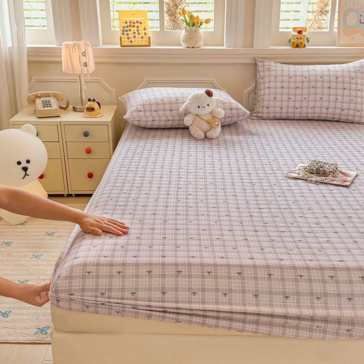 91家纺网 家纺一手货源 找家纺 汣沐生活 2025新款A类木棉双层纱印花床笠 云梦蝶结