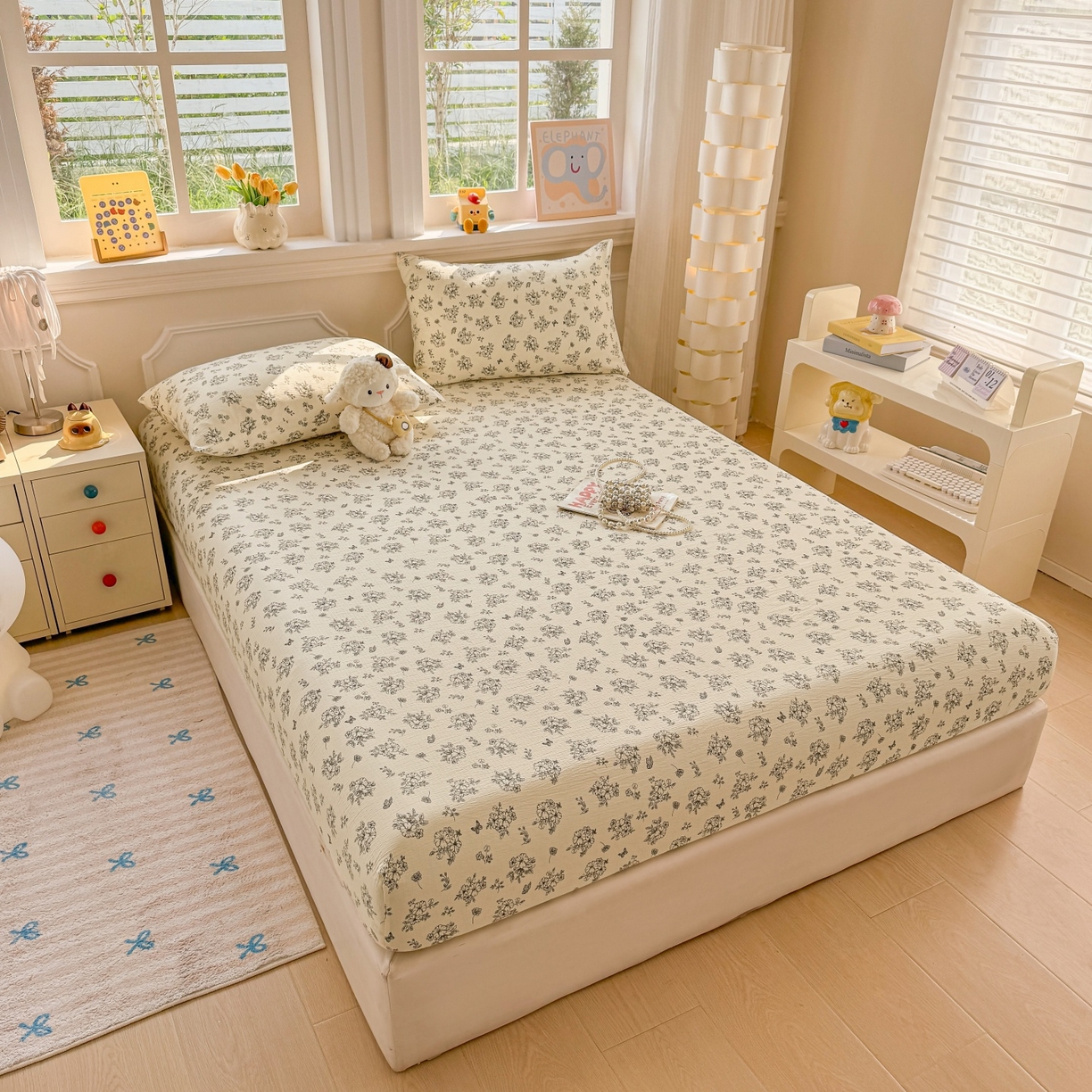 91家纺网 家纺一手货源 找家纺 汣沐生活 2025新款A类木棉双层纱印花床笠 油画花园