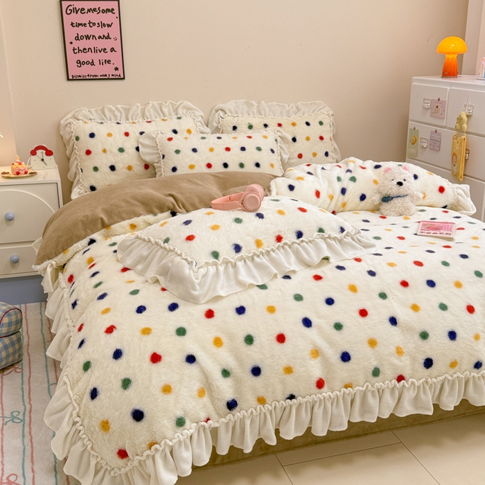 91家纺网 家纺一手货源 找家纺 （总）米莱家纺 2025新款兔毛绒花边牛奶绒四件套