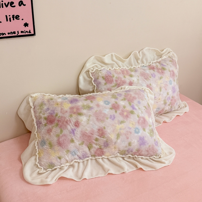 91家纺网 家纺一手货源 找家纺 米莱家纺 2025新款兔毛绒花边牛奶绒四件套 繁花