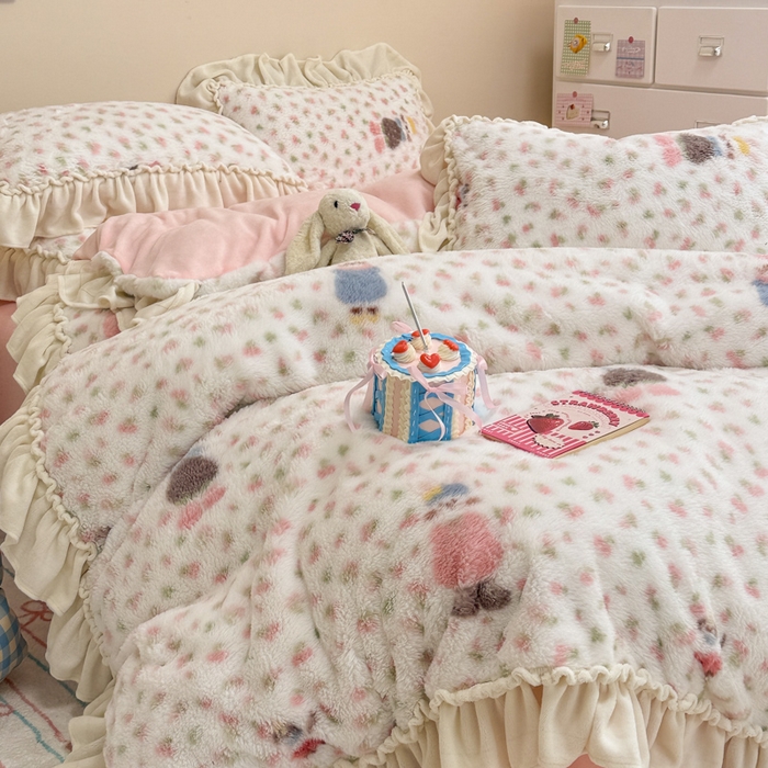 91家纺网 家纺一手货源 找家纺 米莱家纺 2025新款兔毛绒花边牛奶绒四件套 可爱兔