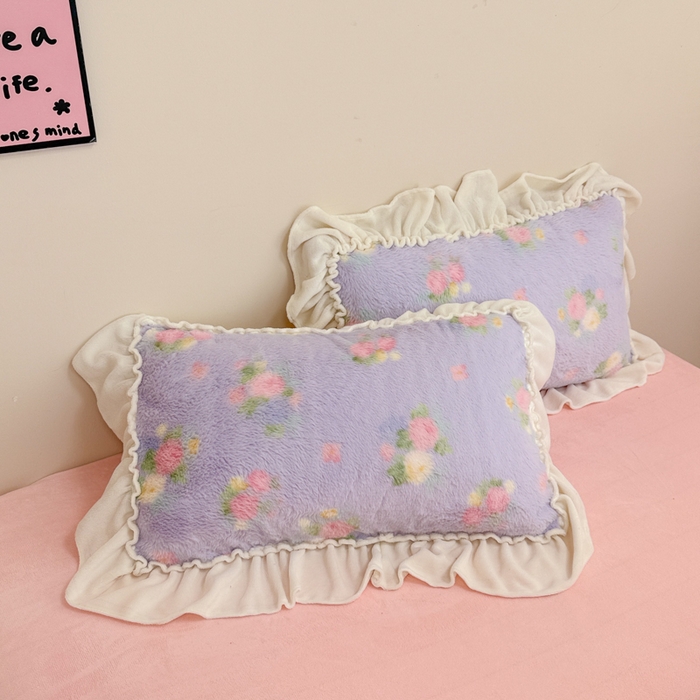 91家纺网 家纺一手货源 找家纺 米莱家纺 2025新款兔毛绒花边牛奶绒四件套 蔷薇