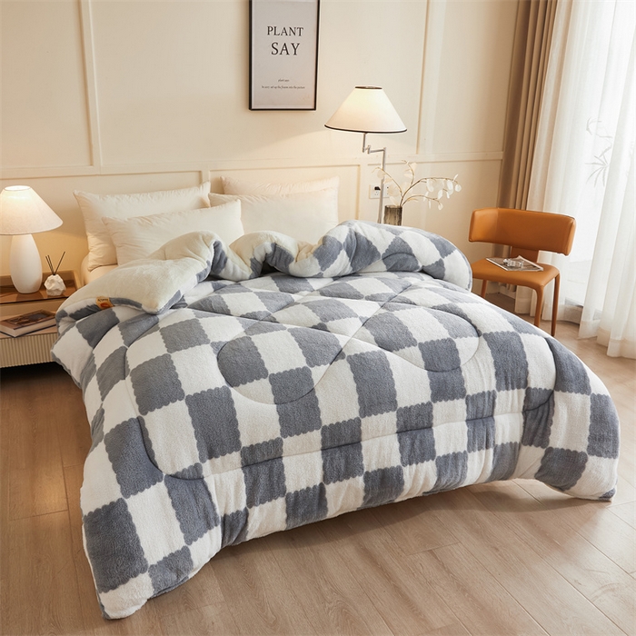 91家纺网 家纺一手货源 找家纺 爱屋及屋 2025新款北极绒双面绒牛奶绒棋盘格冬被被子被芯 棋盘-灰白格