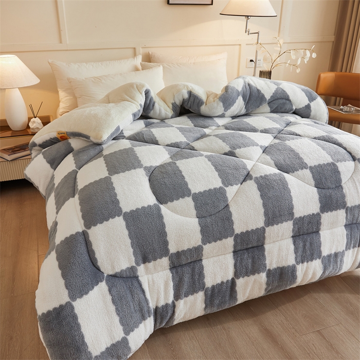 91家纺网 家纺一手货源 找家纺 爱屋及屋 2025新款北极绒双面绒牛奶绒棋盘格冬被被子被芯 棋盘-灰白格