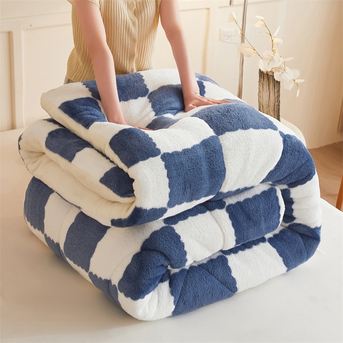 91家纺网 家纺一手货源 找家纺 爱屋及屋 2025新款北极绒双面绒牛奶绒棋盘格冬被被子被芯 棋盘-蓝白格
