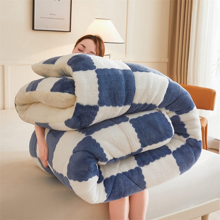91家纺网 家纺一手货源 找家纺 爱屋及屋 2025新款北极绒双面绒牛奶绒棋盘格冬被被子被芯 棋盘-蓝白格