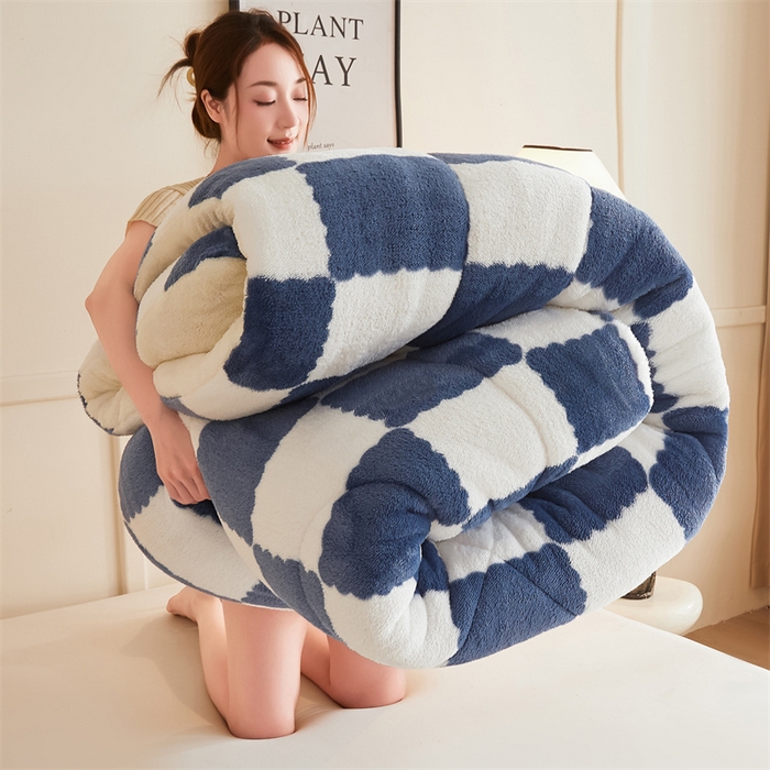 91家纺网 家纺一手货源 找家纺 爱屋及屋 2025新款北极绒双面绒牛奶绒棋盘格冬被被子被芯 棋盘-蓝白格