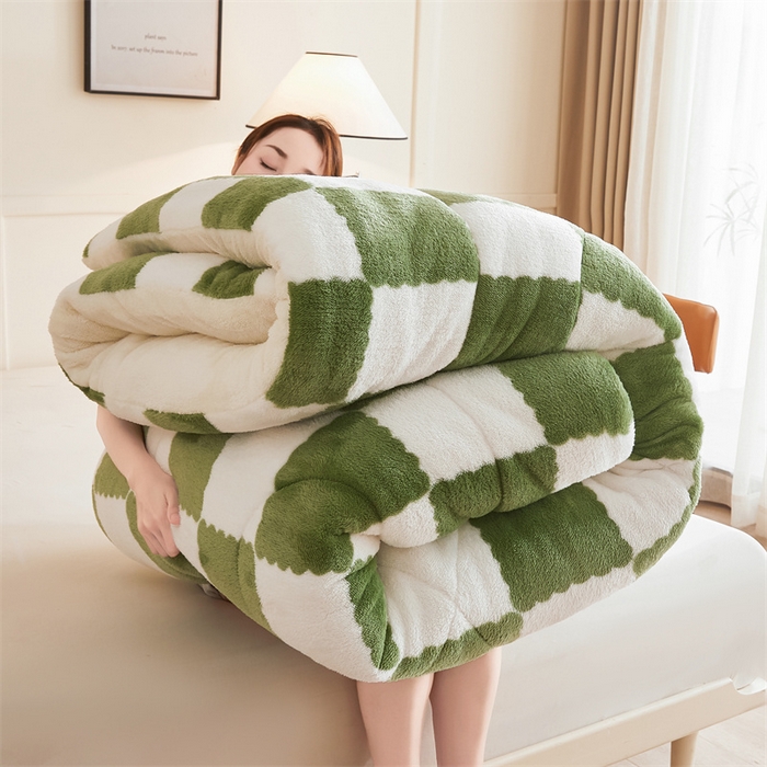 91家纺网 家纺一手货源 找家纺 爱屋及屋 2025新款北极绒双面绒牛奶绒棋盘格冬被被子被芯 棋盘-绿白格