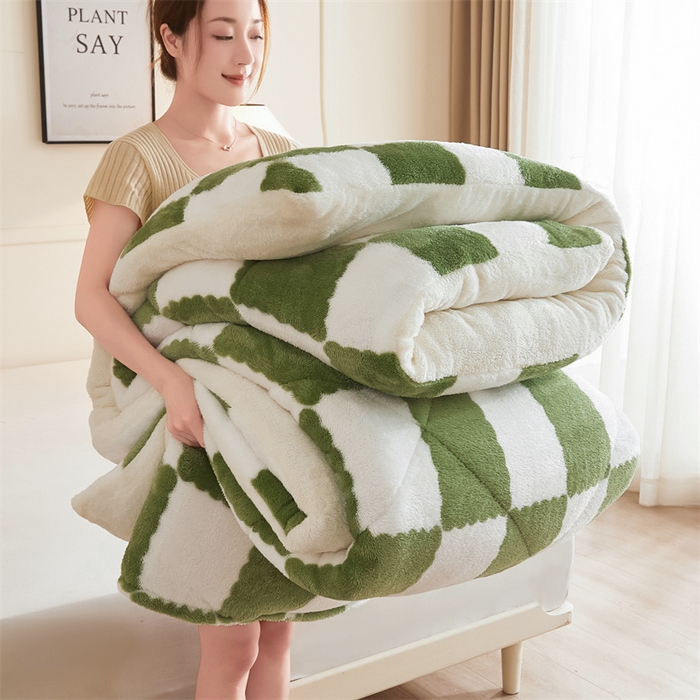 91家纺网 家纺一手货源 找家纺 爱屋及屋 2025新款北极绒双面绒牛奶绒棋盘格冬被被子被芯 棋盘-绿白格