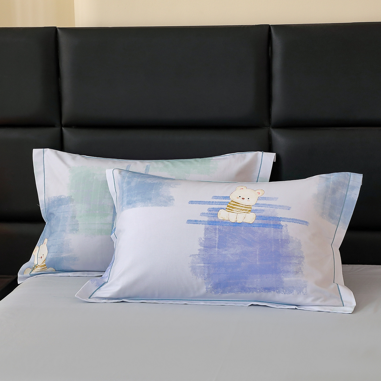 馨雅家纺 2025新款全棉磨毛数码印花单品枕套 小可布丁-灰