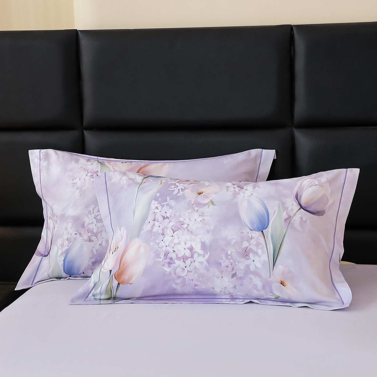 馨雅家纺 2025新款全棉磨毛数码印花单品枕套 郁花町-紫