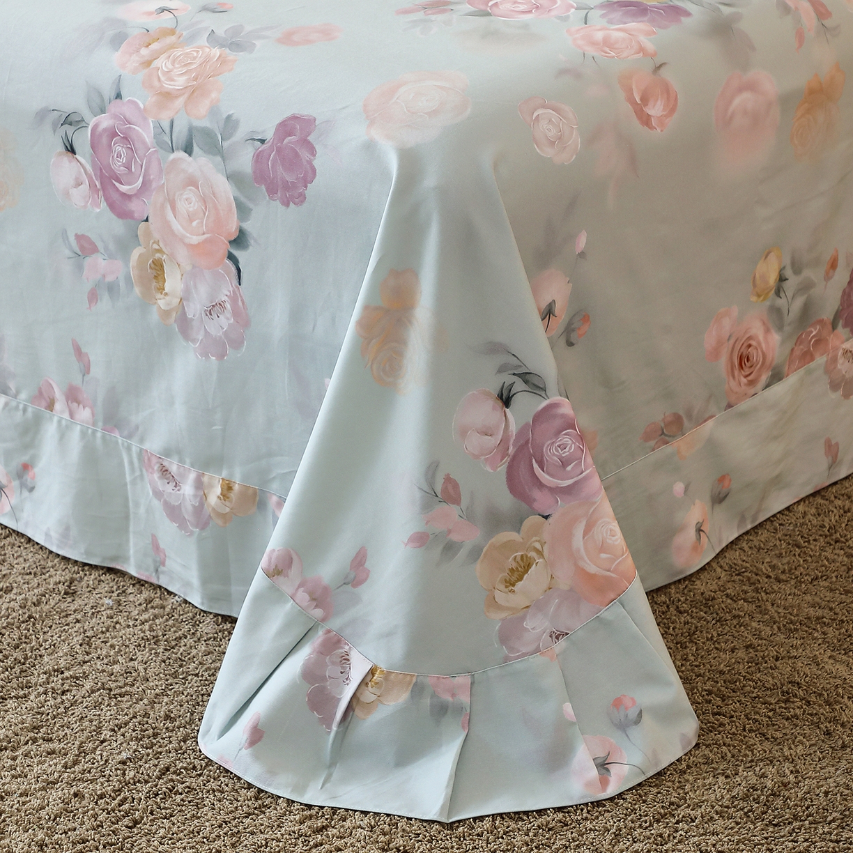 91家纺网 家纺一手货源 找家纺 馨雅家纺 2025新款全棉磨毛数码印花单品床单 花落莉亚-绿