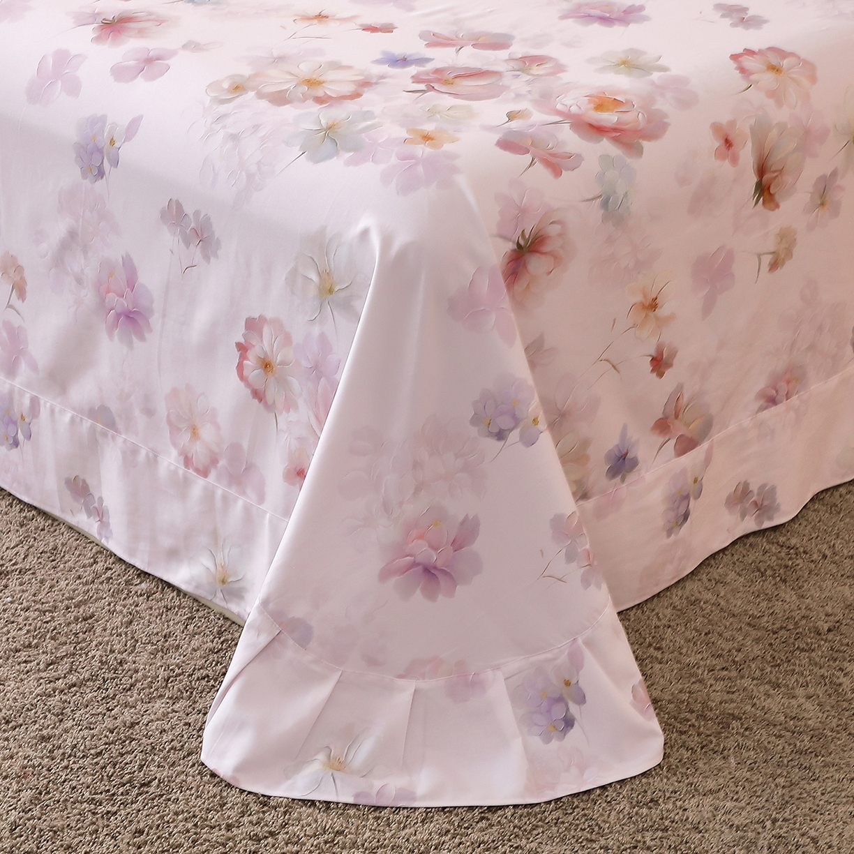 91家纺网 家纺一手货源 找家纺 馨雅家纺 2025新款全棉磨毛数码印花单品床单 花觅-粉