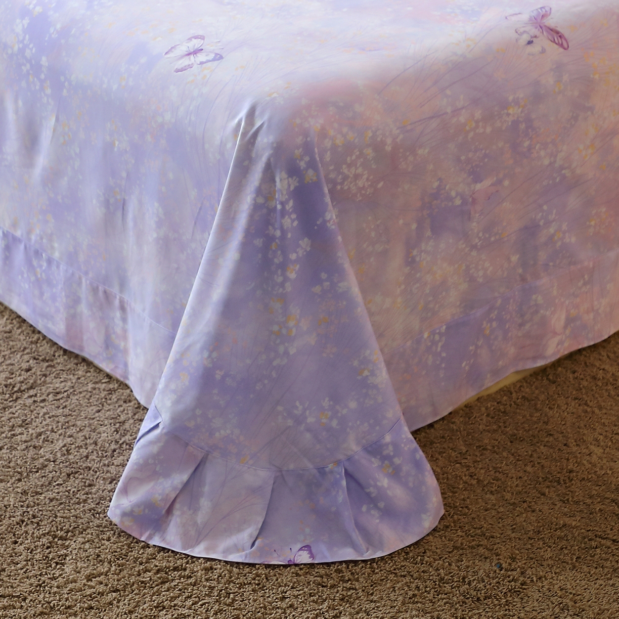 91家纺网 家纺一手货源 找家纺 馨雅家纺 2025新款全棉磨毛数码印花单品床单 迷蝶香-紫