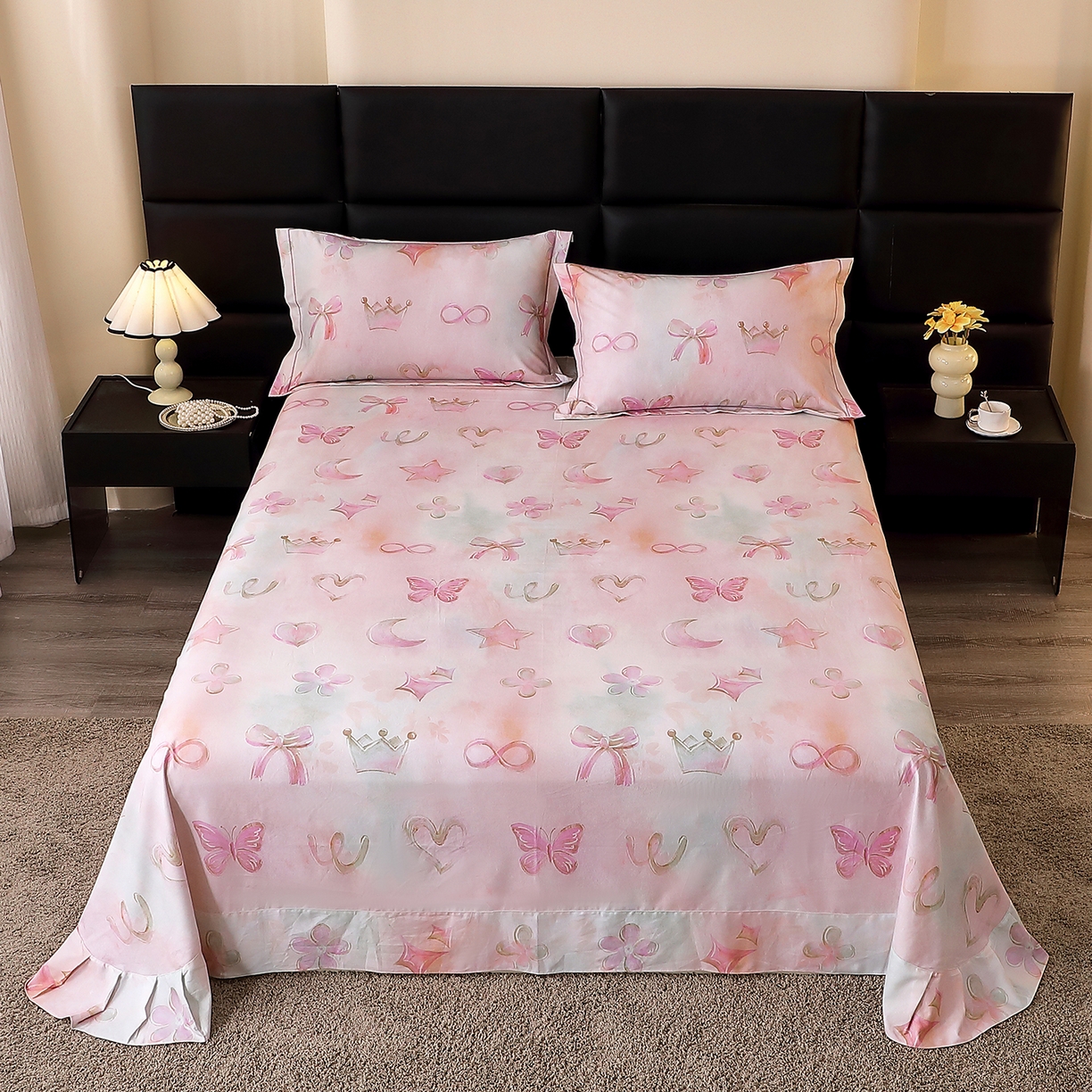 馨雅家纺 2025新款全棉磨毛数码印花单品床单 娜拉-粉