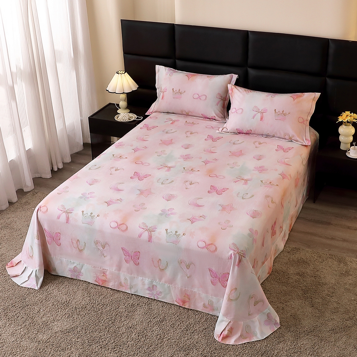 91家纺网 家纺一手货源 找家纺 馨雅家纺 2025新款全棉磨毛数码印花单品床单 娜拉-粉