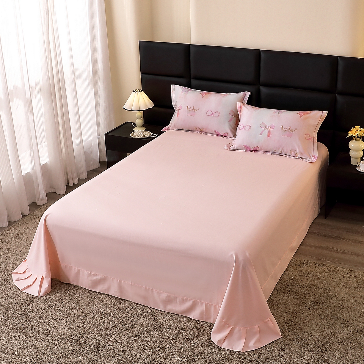 91家纺网 家纺一手货源 找家纺 馨雅家纺 2025新款全棉磨毛数码印花单品床单 娜拉-粉