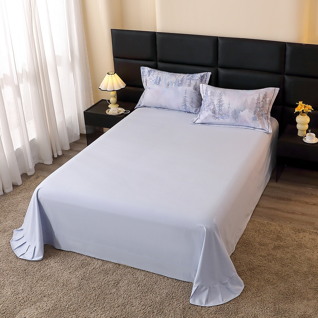 91家纺网 家纺一手货源 找家纺 馨雅家纺 2025新款全棉磨毛数码印花单品床单 秋居-灰