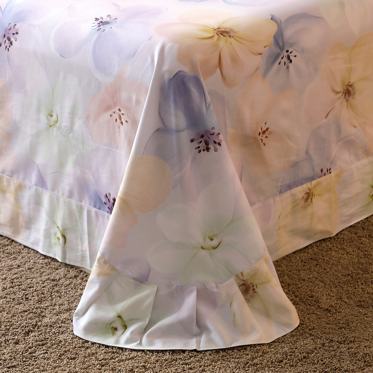 91家纺网 家纺一手货源 找家纺 馨雅家纺 2025新款全棉磨毛数码印花单品床单 若欢-紫