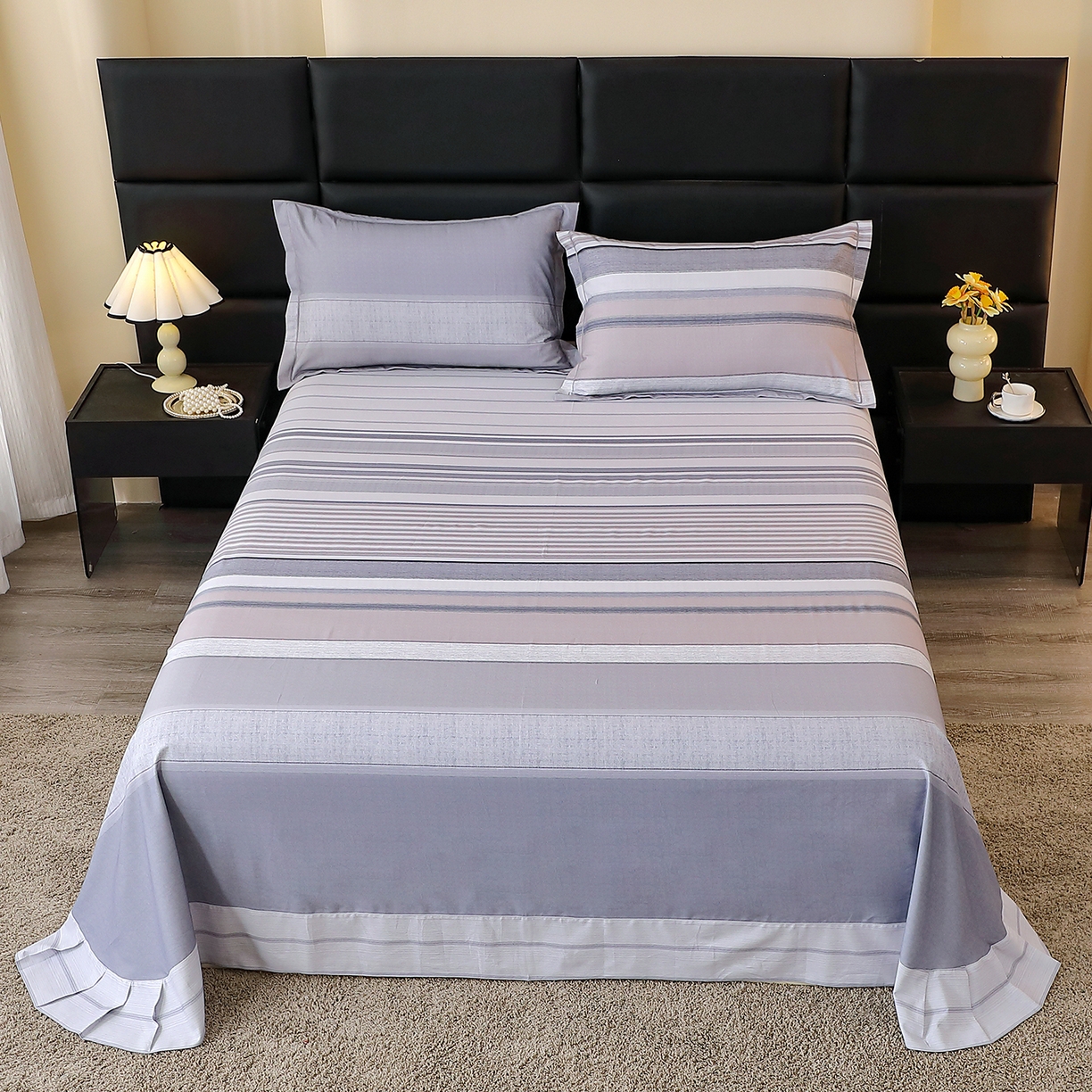 馨雅家纺 2025新款全棉磨毛数码印花单品床单 维斯塔-灰