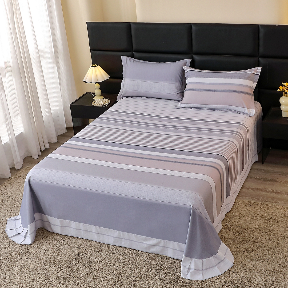 91家纺网 家纺一手货源 找家纺 馨雅家纺 2025新款全棉磨毛数码印花单品床单 维斯塔-灰