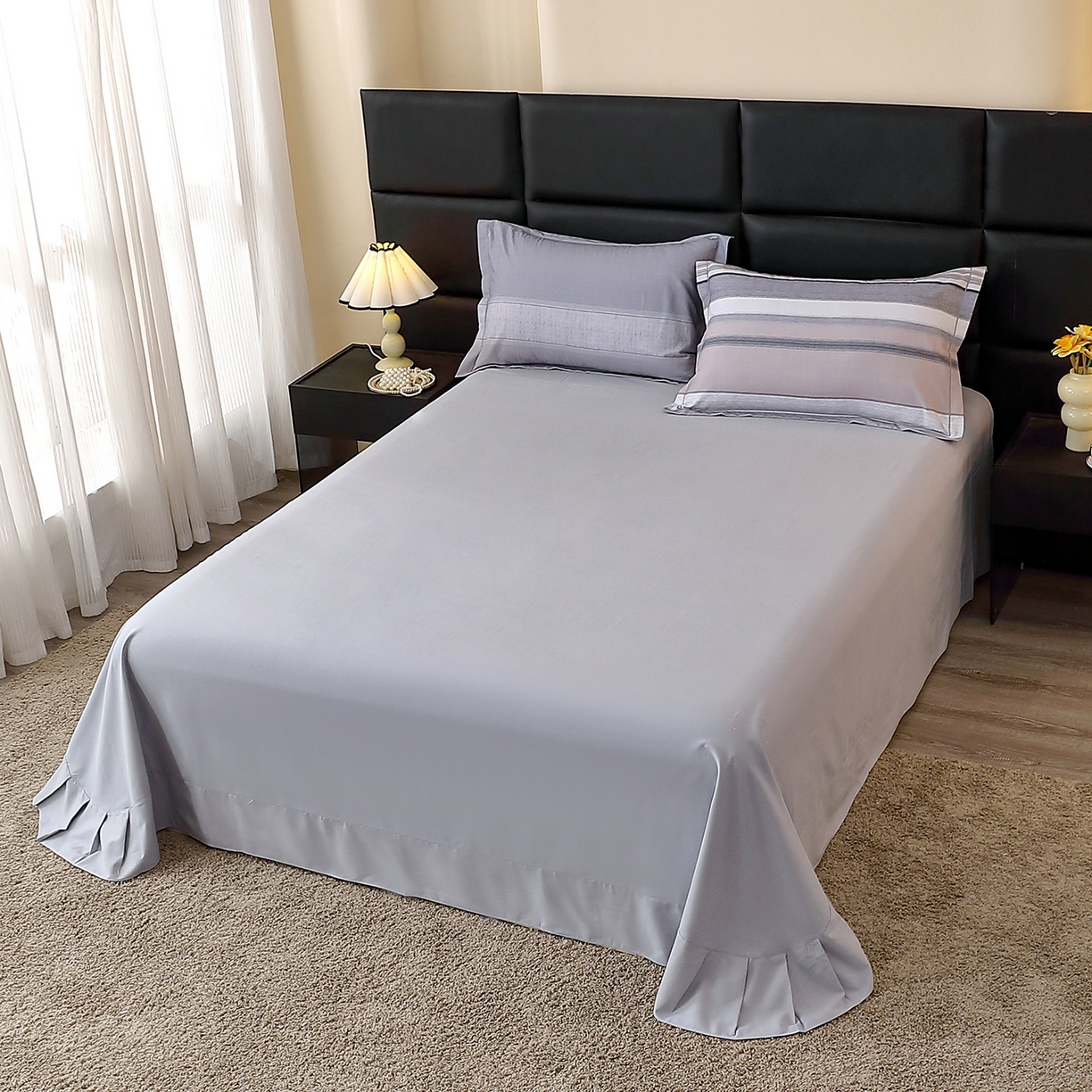 91家纺网 家纺一手货源 找家纺 馨雅家纺 2025新款全棉磨毛数码印花单品床单 维斯塔-灰