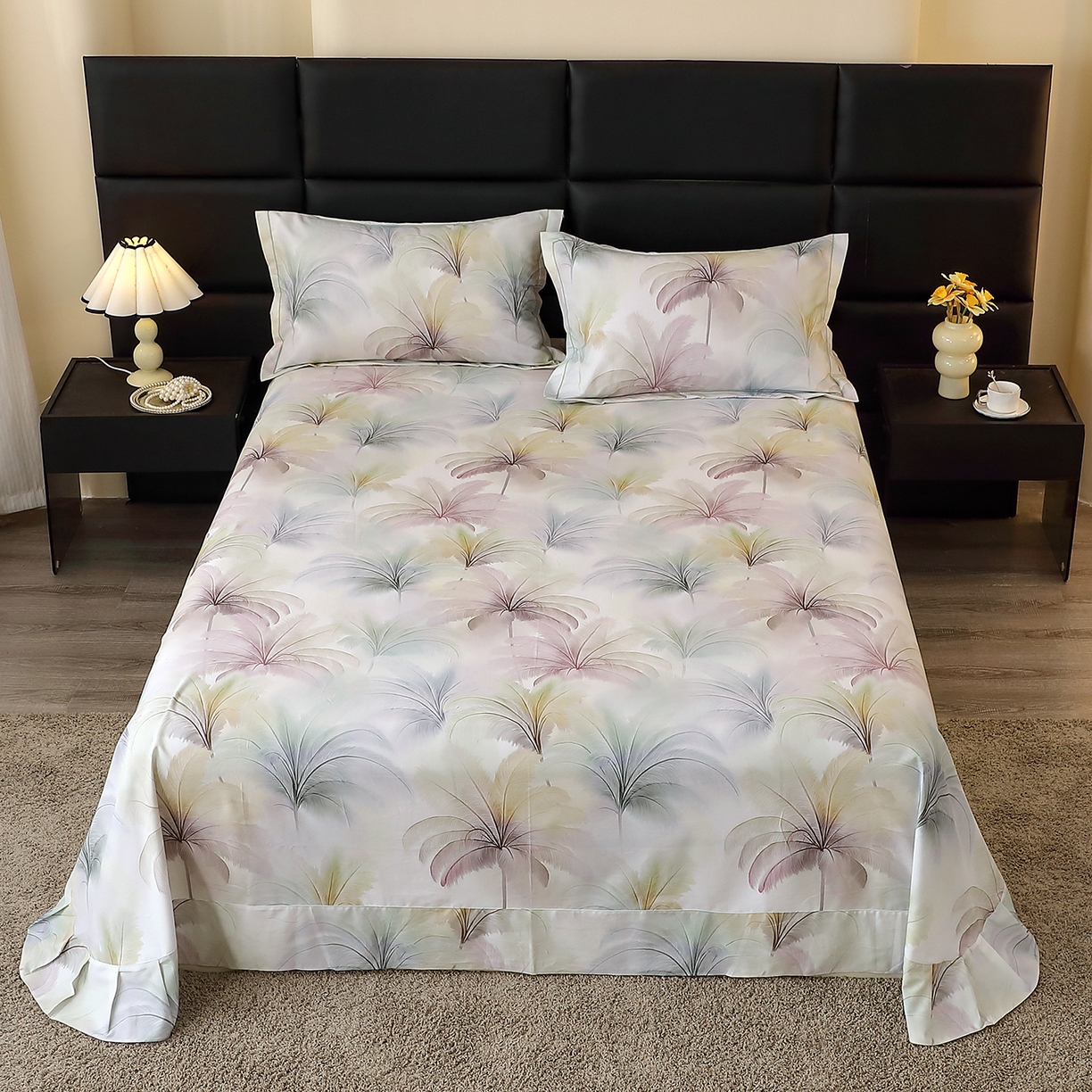 馨雅家纺 2025新款全棉磨毛数码印花单品床单 夏有乔木-粉