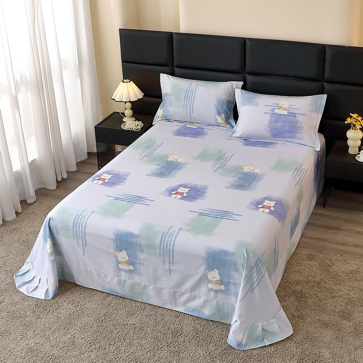 91家纺网 家纺一手货源 找家纺 馨雅家纺 2025新款全棉磨毛数码印花单品床单 小可布丁-灰