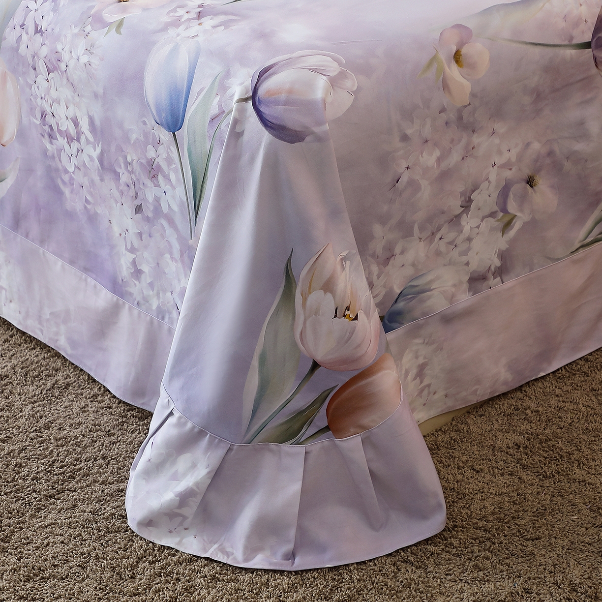 91家纺网 家纺一手货源 找家纺 馨雅家纺 2025新款全棉磨毛数码印花单品床单 郁花町-紫