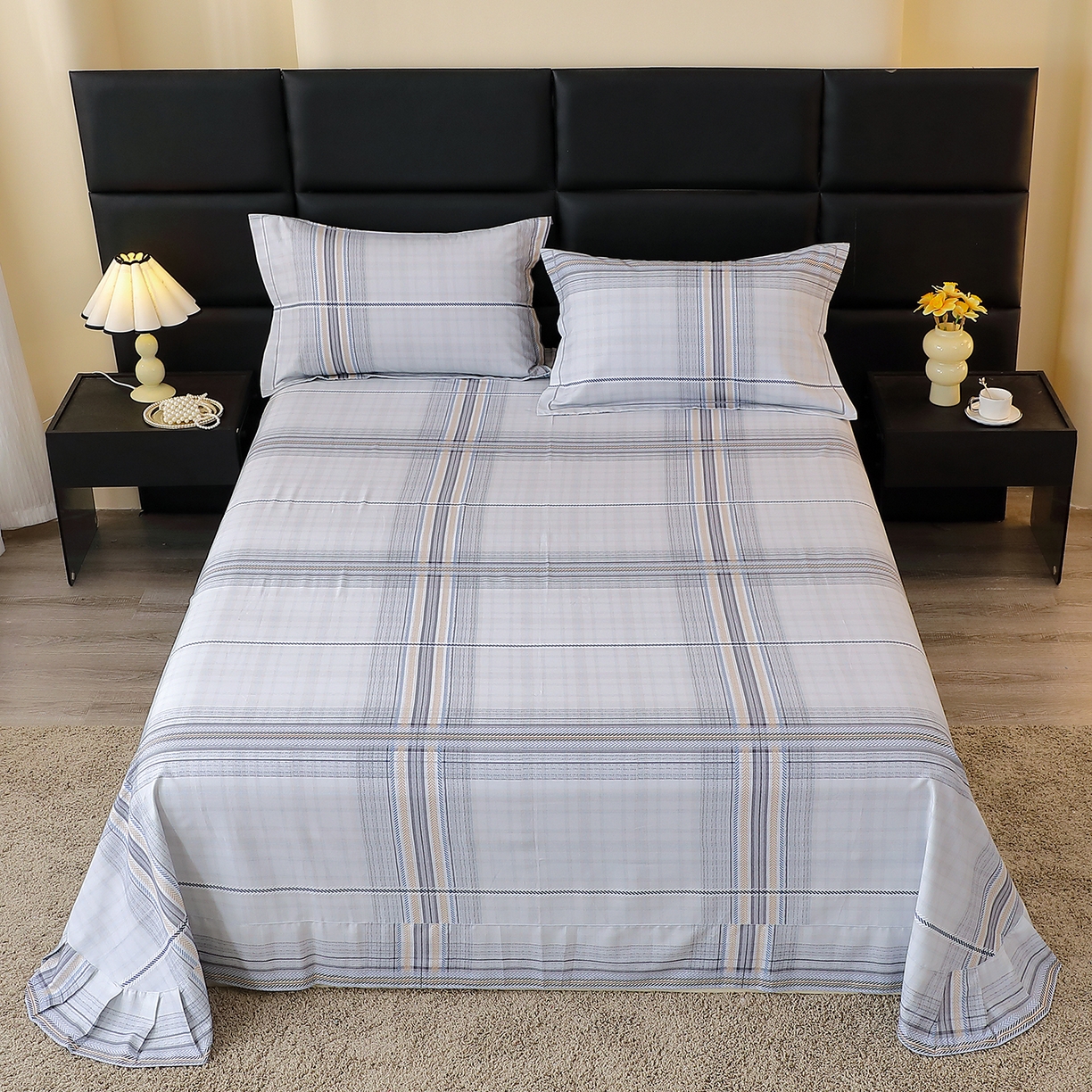 馨雅家纺 2025新款全棉磨毛数码印花单品床单 遇见-灰