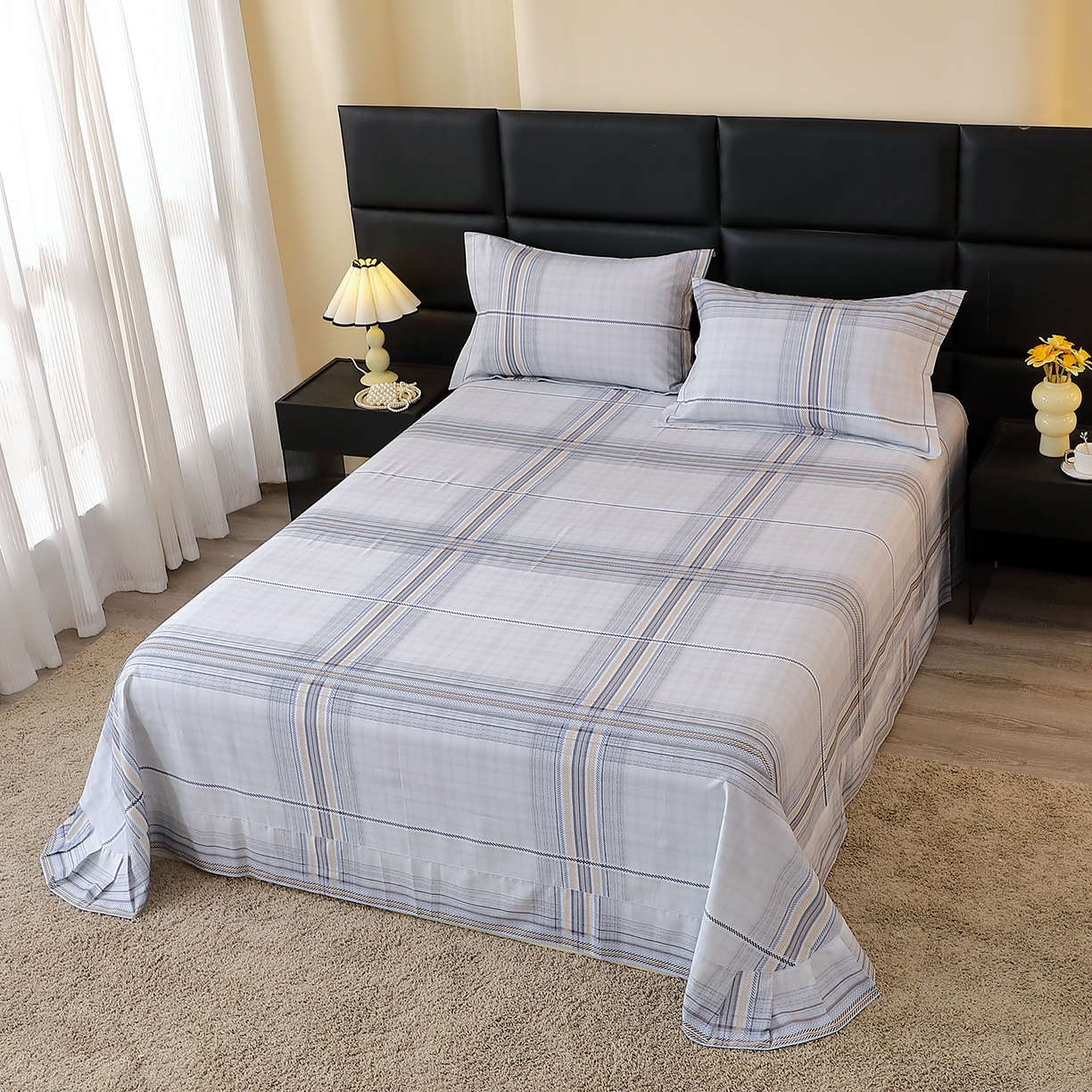 91家纺网 家纺一手货源 找家纺 馨雅家纺 2025新款全棉磨毛数码印花单品床单 遇见-灰