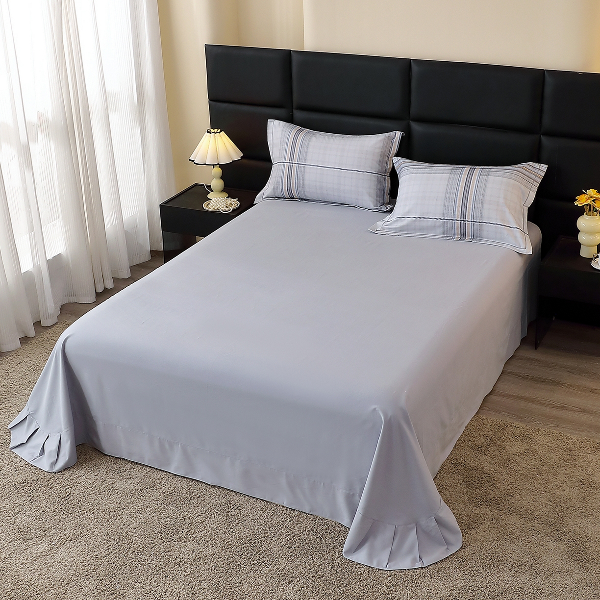 91家纺网 家纺一手货源 找家纺 馨雅家纺 2025新款全棉磨毛数码印花单品床单 遇见-灰