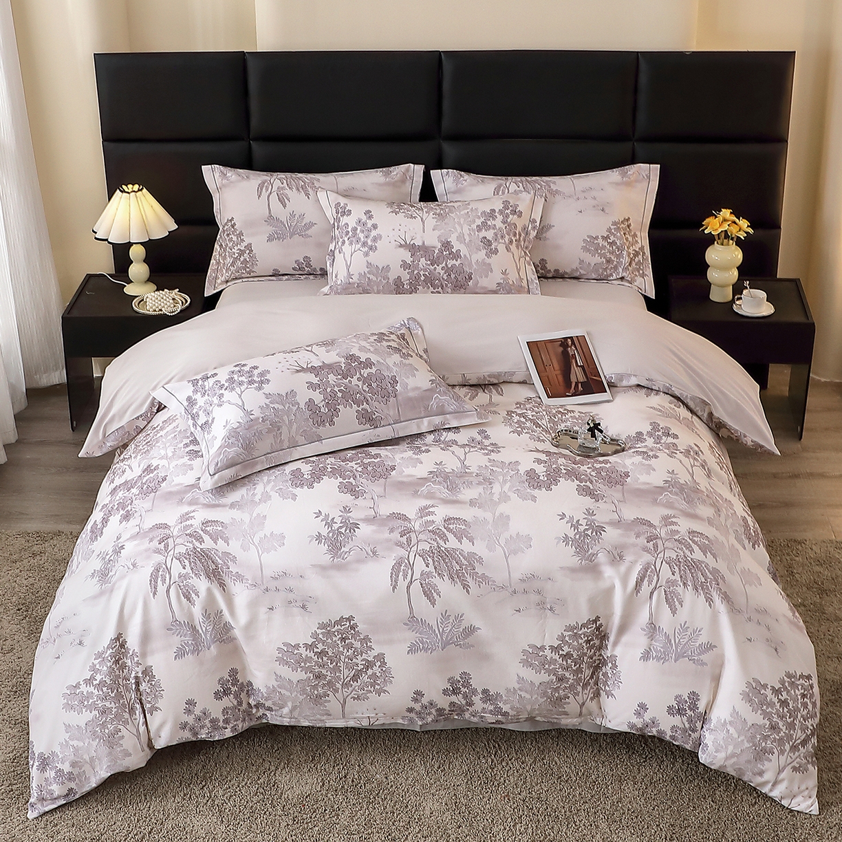 91家纺网 家纺一手货源 找家纺 馨雅家纺 2025新款全棉磨毛数码印花四件套 格林-棕