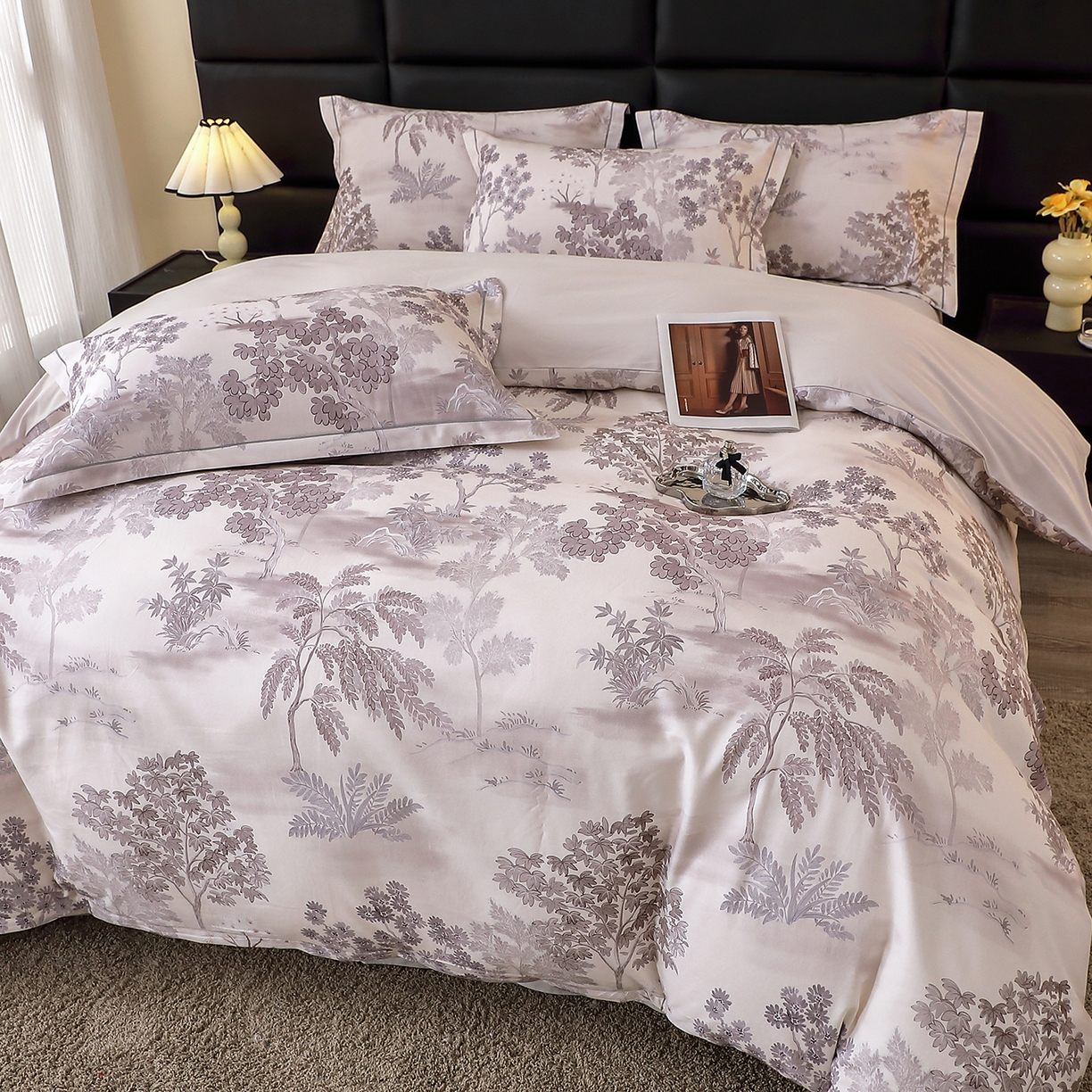 91家纺网 家纺一手货源 找家纺 馨雅家纺 2025新款全棉磨毛数码印花四件套 格林-棕