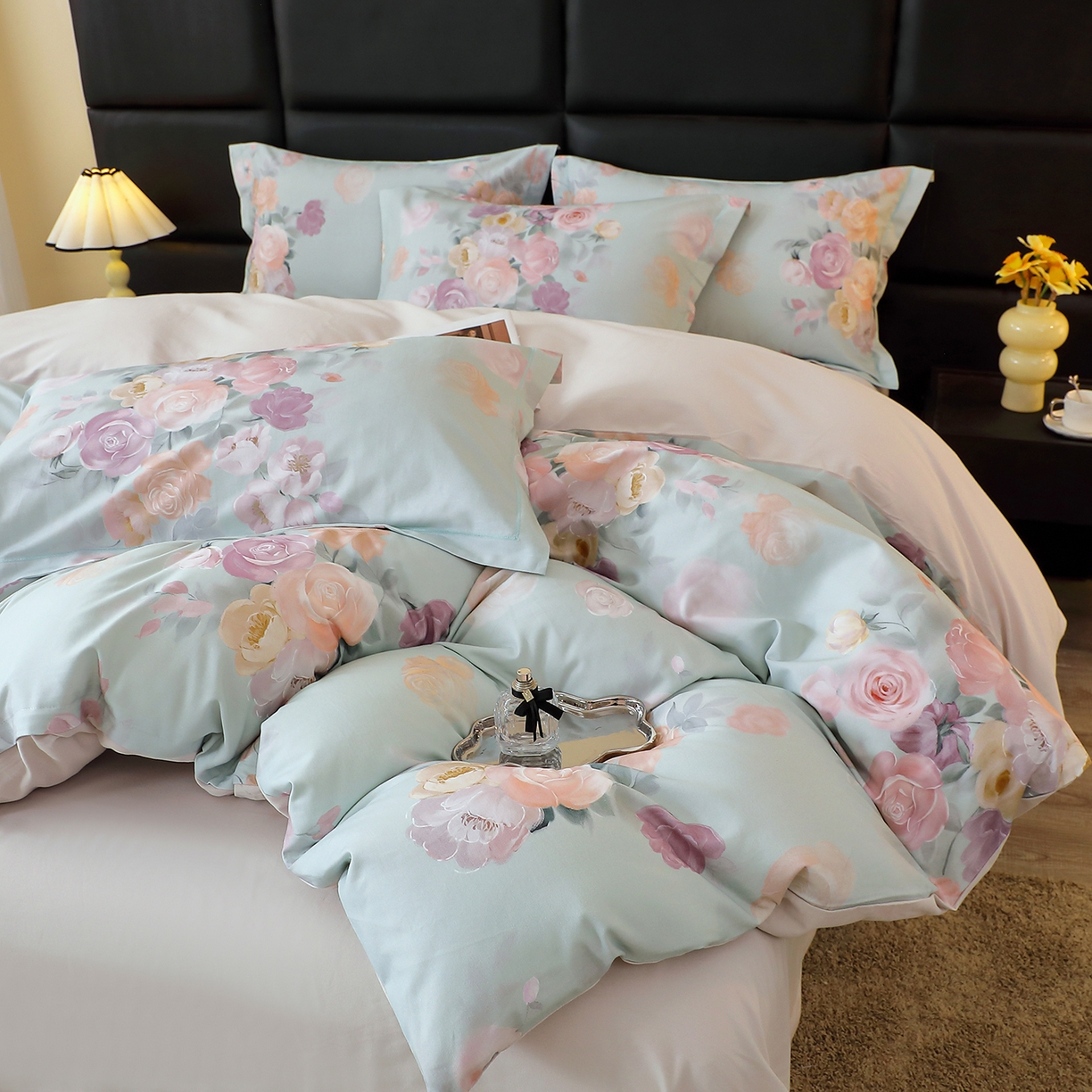 馨雅家纺 2025新款全棉磨毛数码印花四件套 花落莉亚-绿